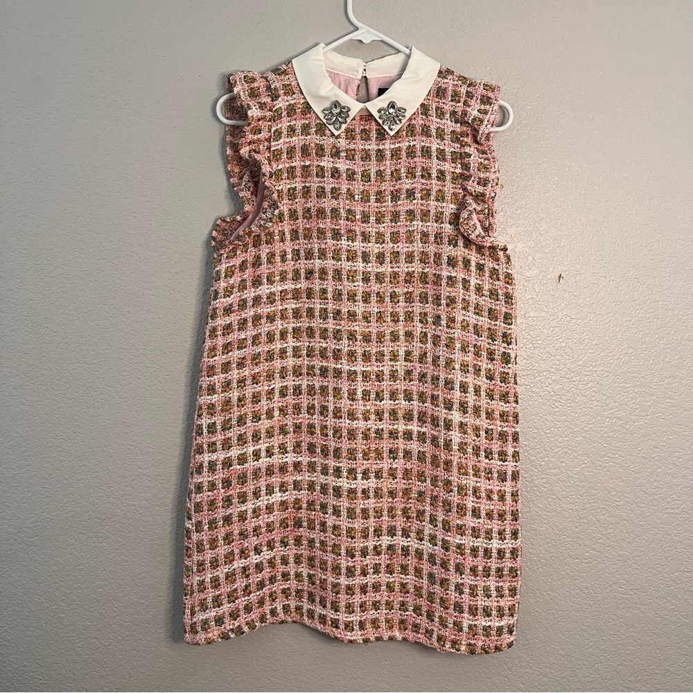NWT Y2K Tweed Pink & metallic yarn mini sheath Dress size large forever 21